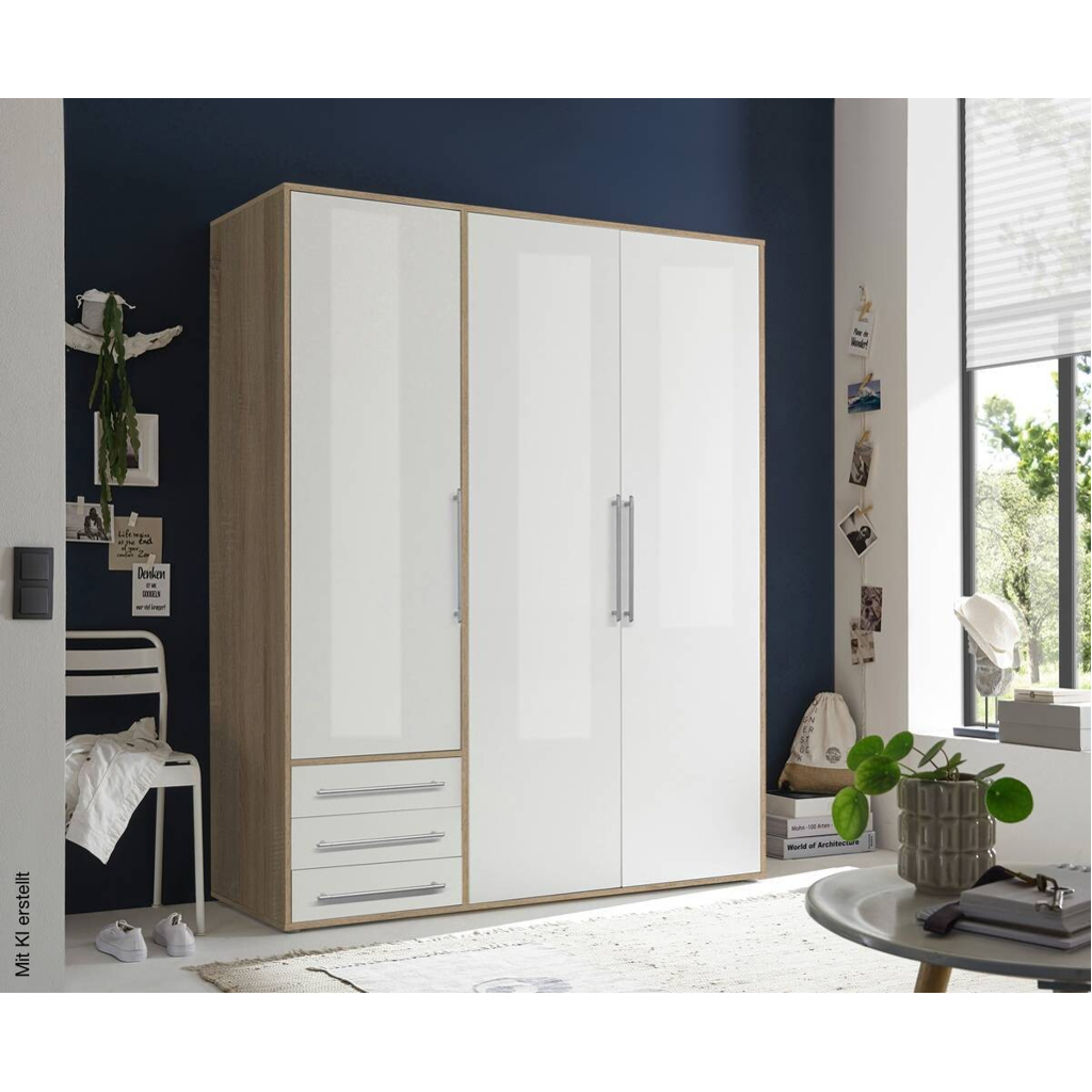 Kleiderschrank Lyss Eiche Sonoma Nachbildung weiß B/H/T: ca. 155x194x58 cm