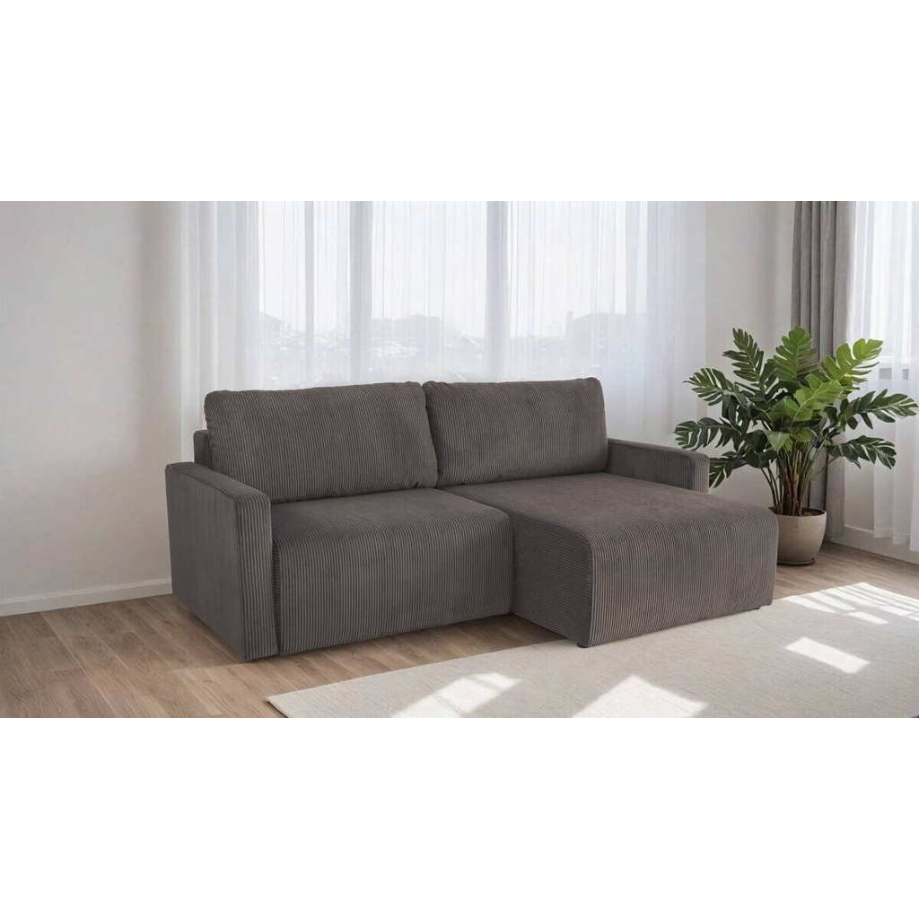 Ecksofa mit Bettfunktion und Bettkasten dunkelgrau Microfaser B/H/T: ca. 227x92x146 cm