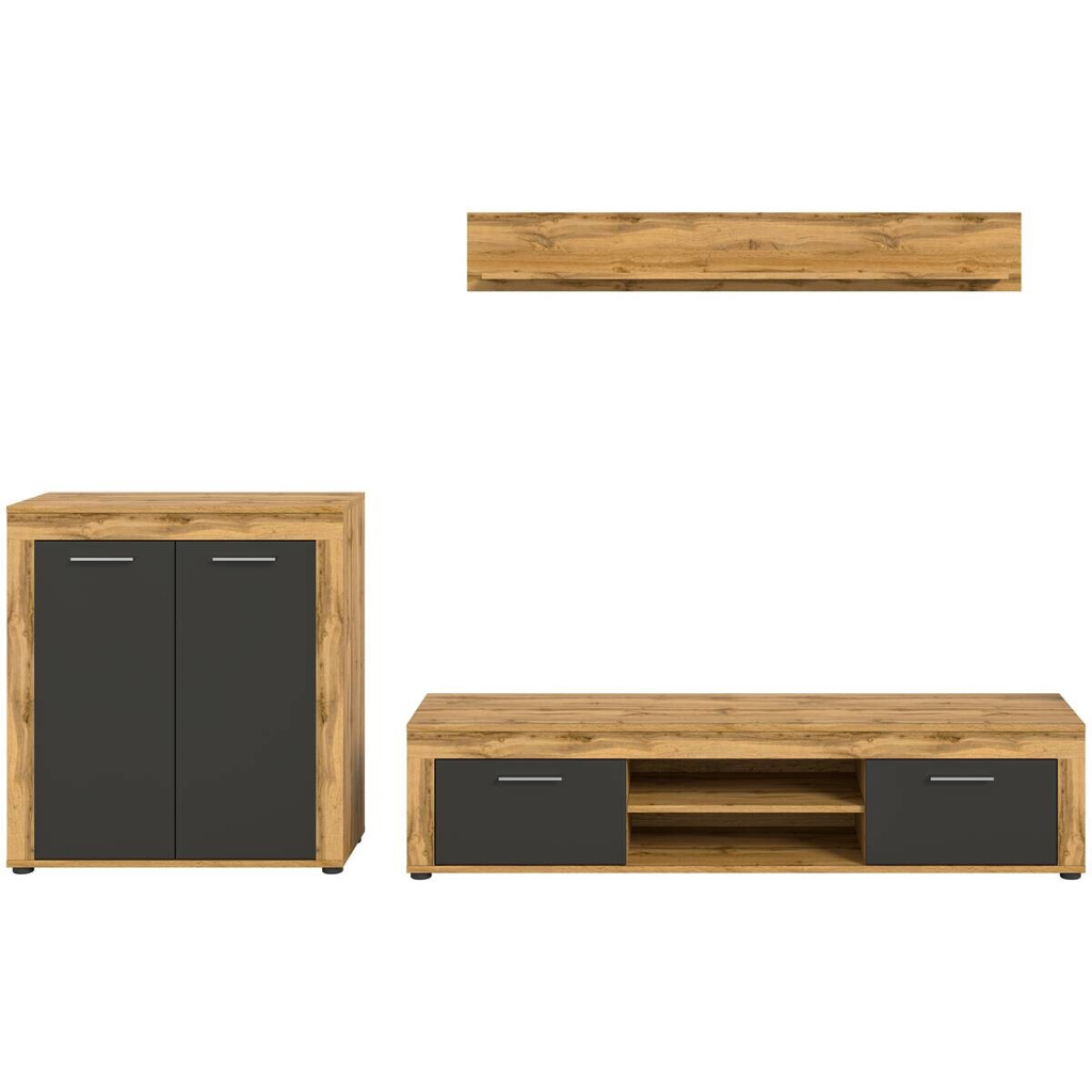 Wohnwand Jam Eiche Wotan Nachbildung grau B/H/T: ca. 255x159x35 cm