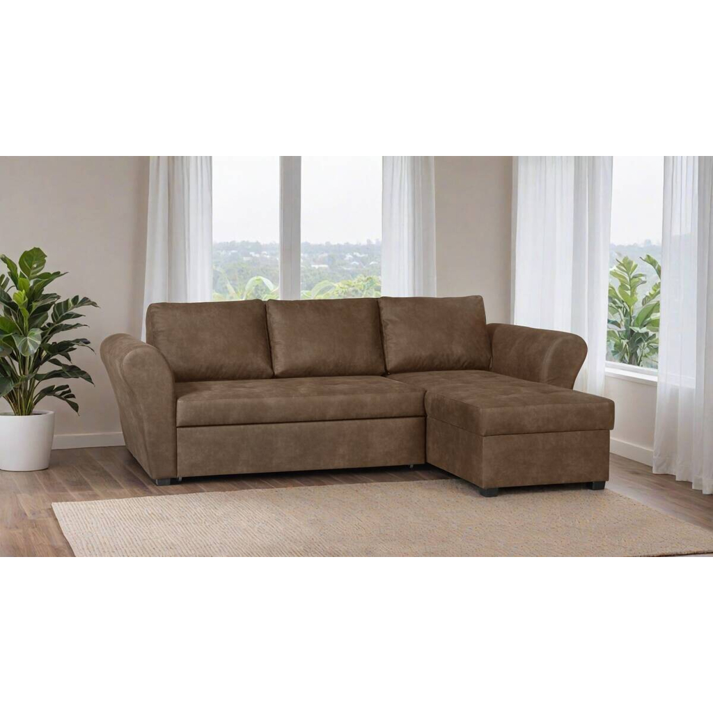Ecksofa mit Bettfunktion und Bettkasten braun Microfaser B/H/T: ca. 260x89x155 cm