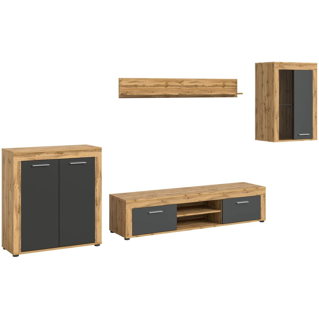Wohnwand Jam Eiche Wotan Nachbildung grau B/H/T: ca. 330x169x35 cm