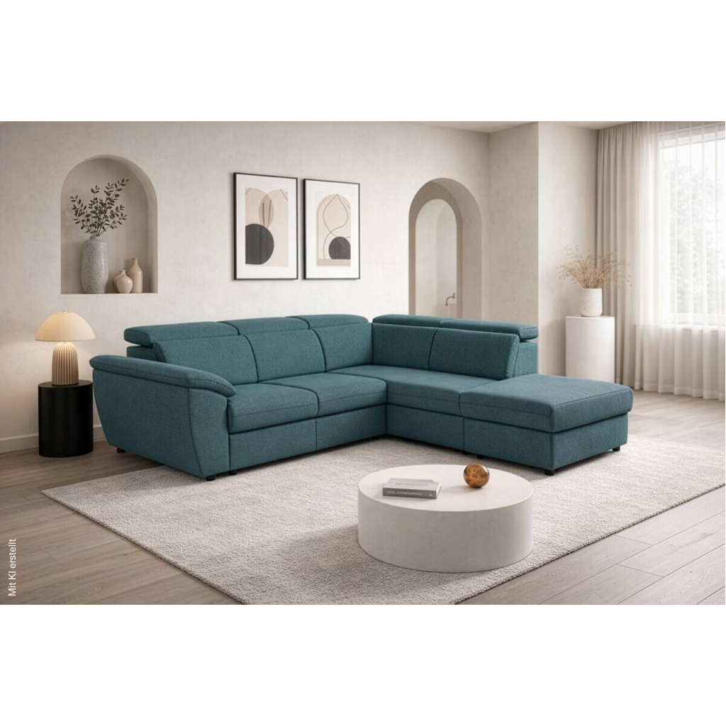 Ecksofa mit Bettfunktion und Bettkasten petrol Flachgewebe B/H/T: ca. 280x108x235 cm