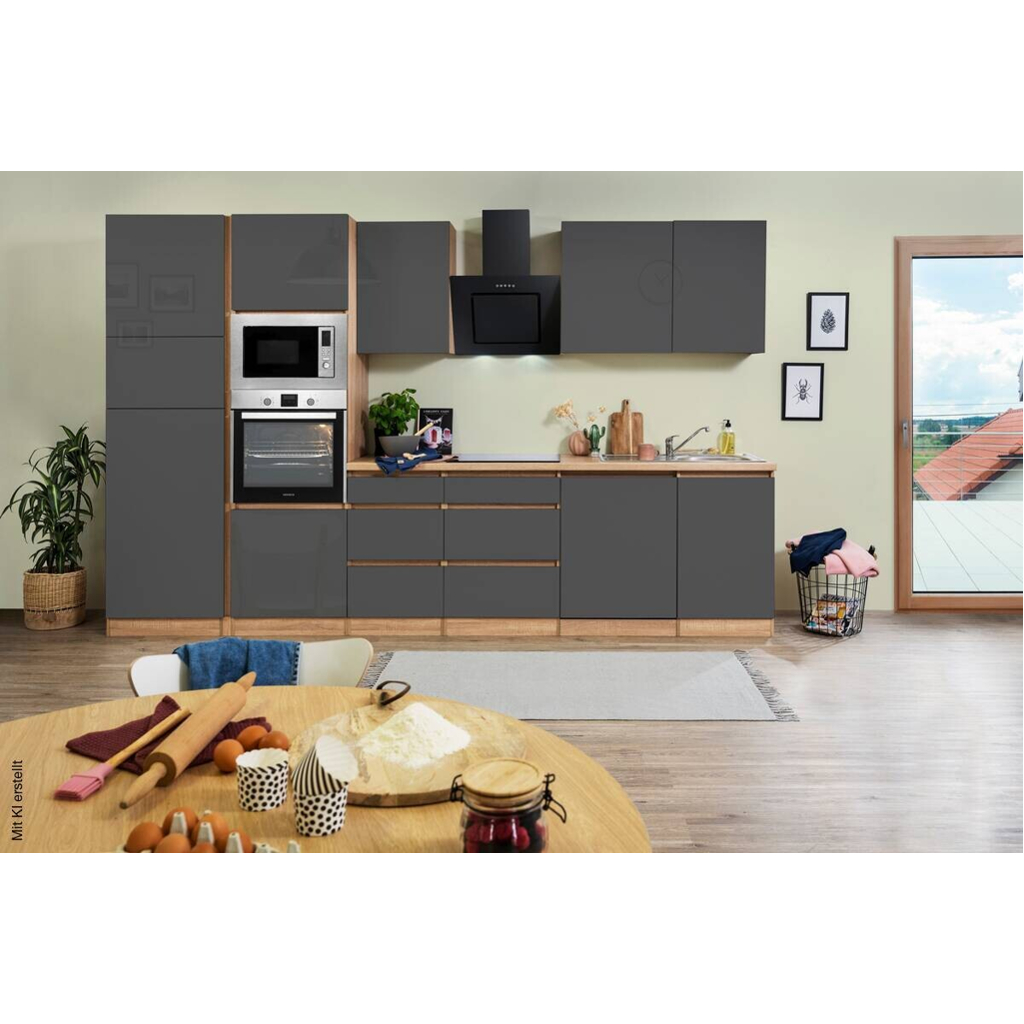 Respekta Küchenblock Premium grau hochglänzend B/H/T: ca. 345x220,5x60 cm