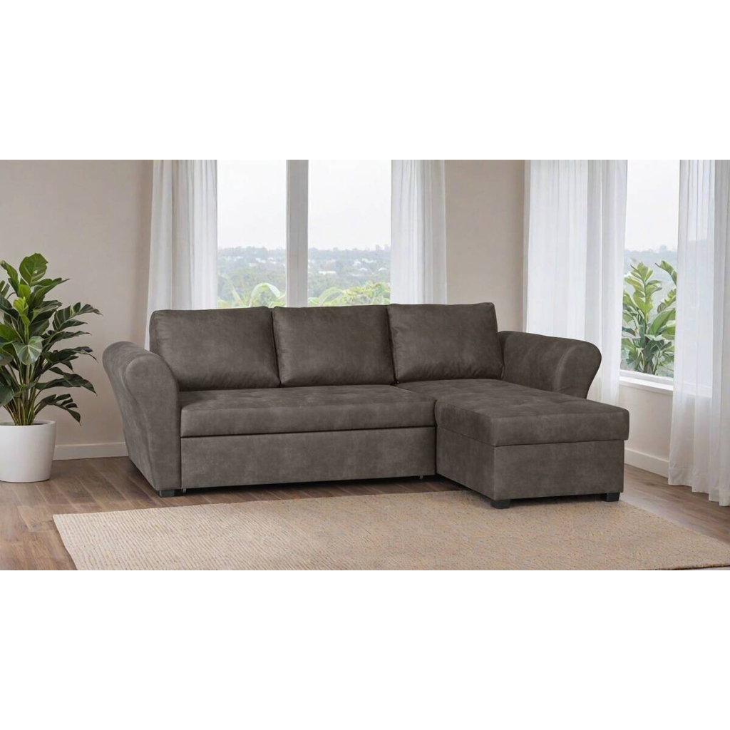 Ecksofa mit Bettfunktion und Bettkasten grau Microfaser B/H/T: ca. 260x89x155 cm