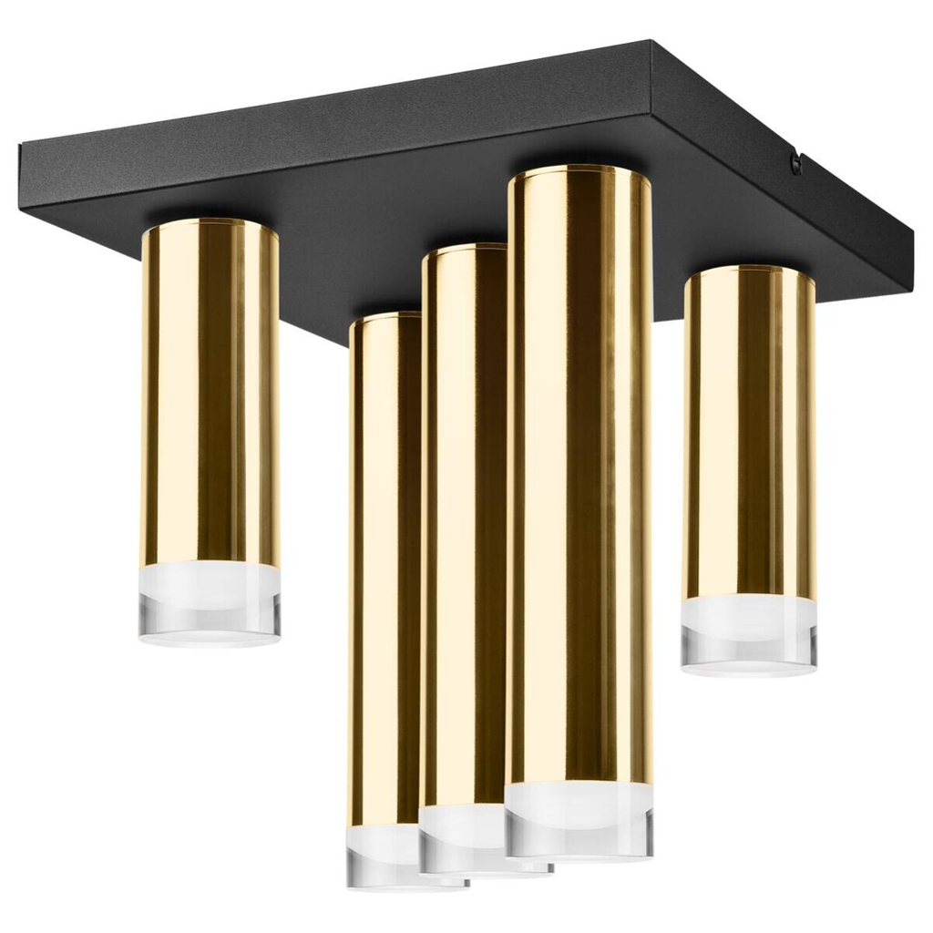 Lamkur Deckenleuchte schwarz gold Stahl B/H/L: ca. 30x31,5x30 cm E27 5 Brennstellen