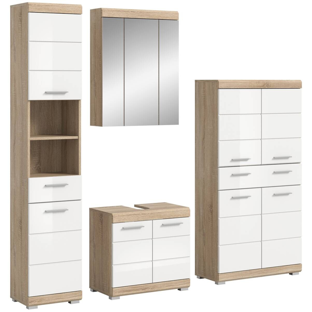 Badezimmer-Set Lambada Eiche Sonoma Nachbildung weiß Hochglanz B/H/T: ca. 186x191x34 cm