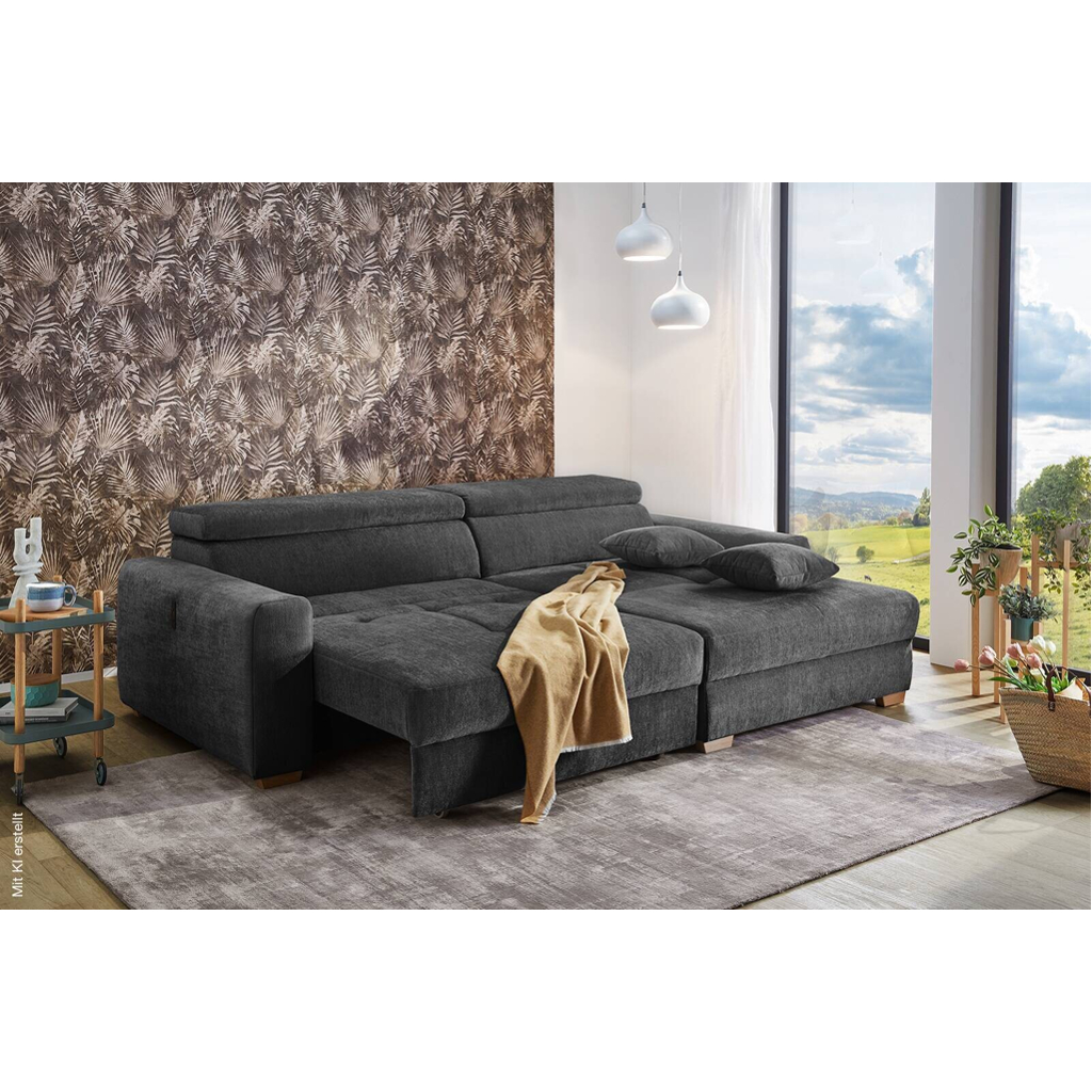 Ecksofa mit elektrischer XXL Sitztiefenverstellung dunkelgrau Flachgewebe B/H/T: ca. 277x109x187 cm
