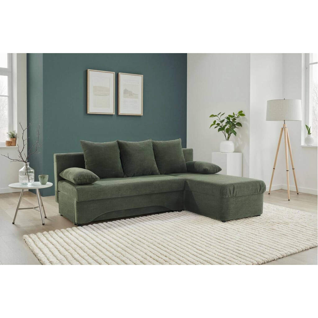 Ecksofa mit Bettfunktion und Bettkasten grün Microfaser B/H/T: ca. 191x70x142 cm