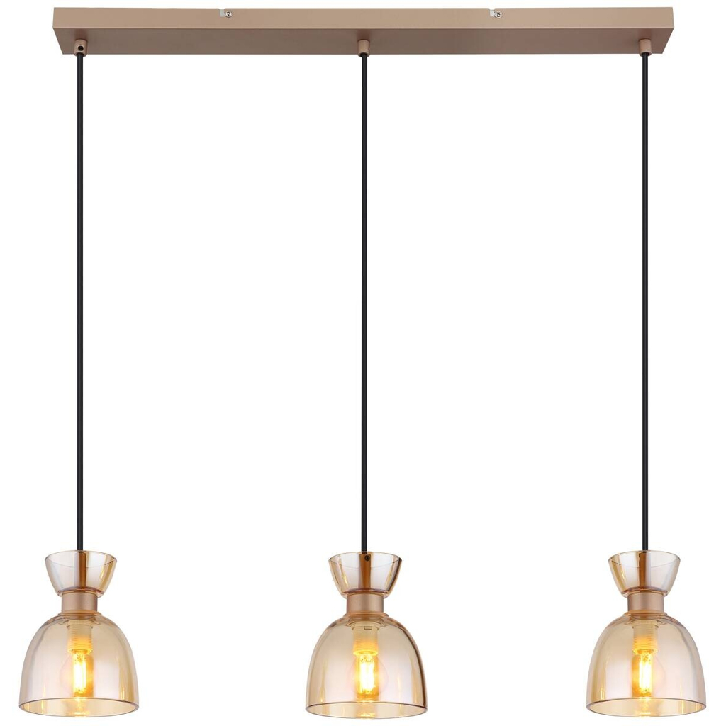 GLOBO Pendelleuchte schwarz amber kaffee Glas Metall B/H: ca. 65x120 cm E14 3 Brennstellen