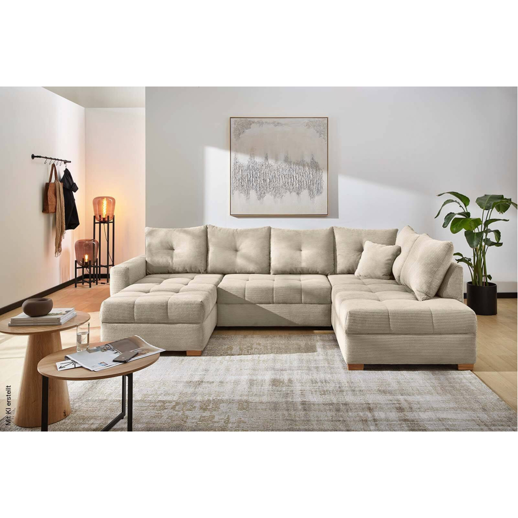 Wohnlandschaft Greige Microfaser B/H/T: ca. 313x92x200 cm