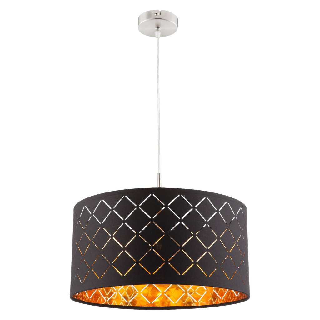 GLOBO Pendelleuchte Clarke nickel matt schwarz Stoff H/D: ca. 140x40 cm E27 1 Brennstellen