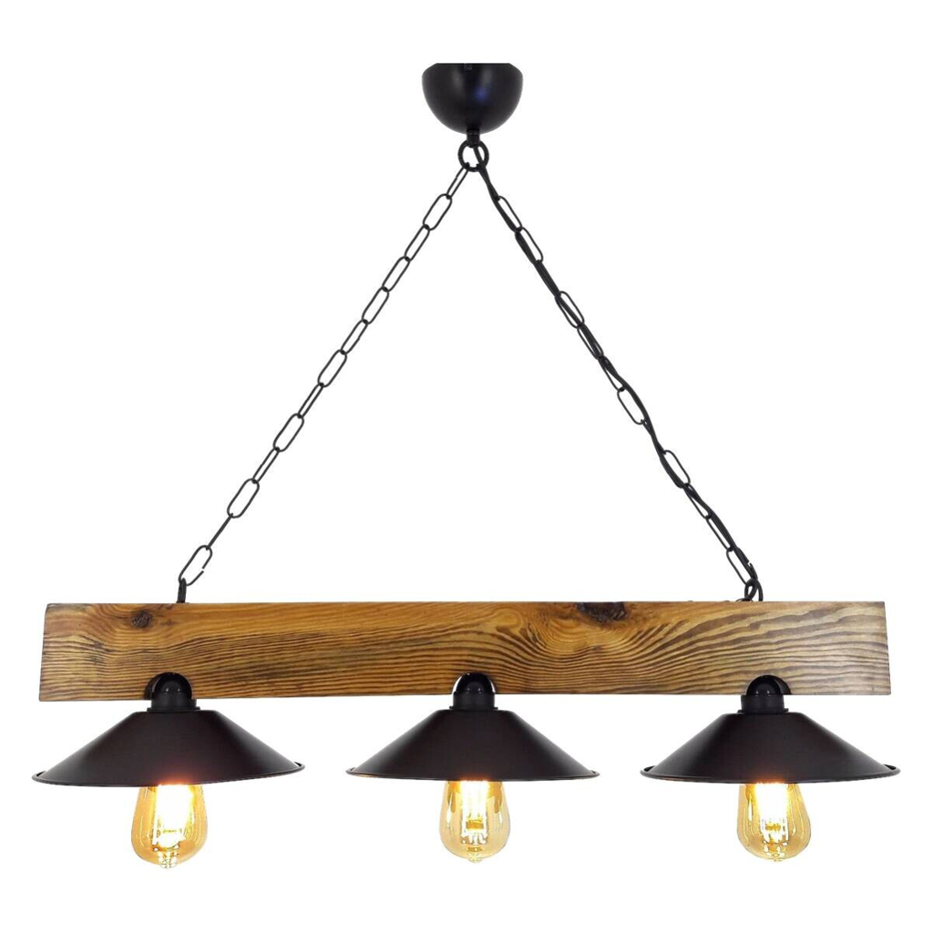 Opviq Pendelleuchte Üc Sapka Avize schwarz nussbaum B/H/T/L: ca. 80x65x22x80 cm E27 3 Brennstellen