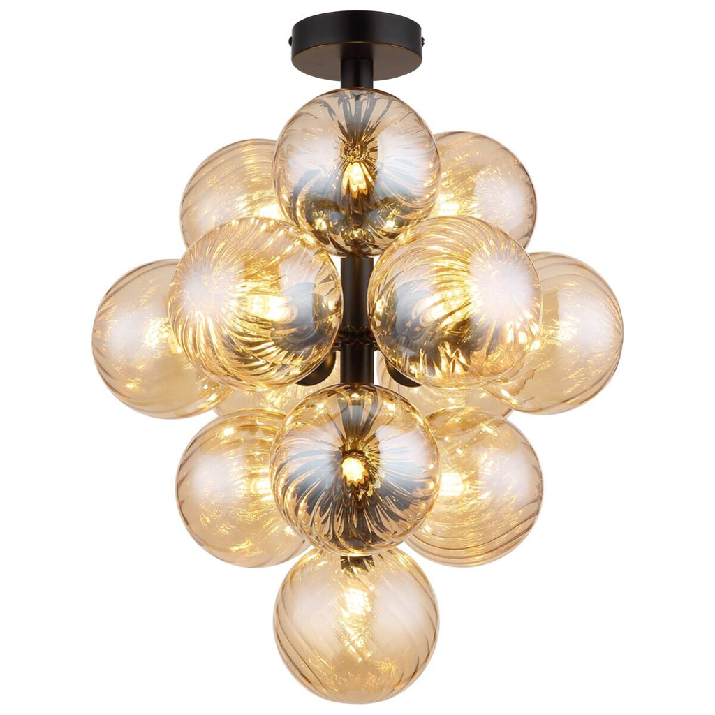 GLOBO LED-Deckenleuchte schwarz amber Metall Glas H/D: ca. 50x39,5 cm 13 Brennstellen