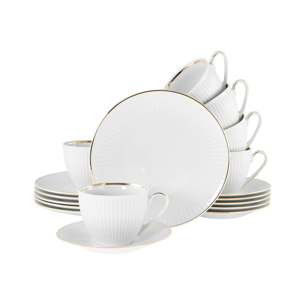 CreaTable Kaffeeservice Valencia weiß Porzellan 18 tlg.