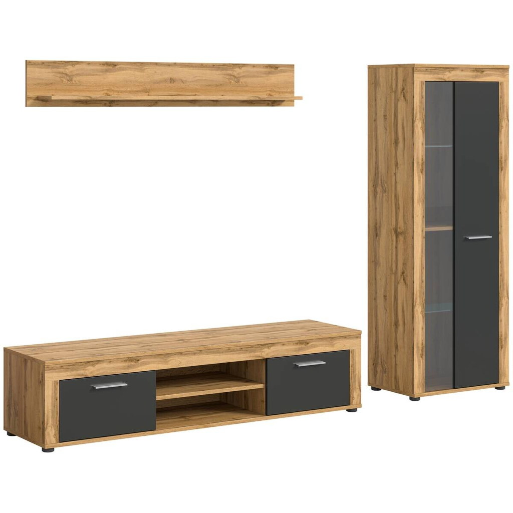 Wohnwand Jam Eiche Wotan Nachbildung grau B/H/T: ca. 235x159x35 cm
