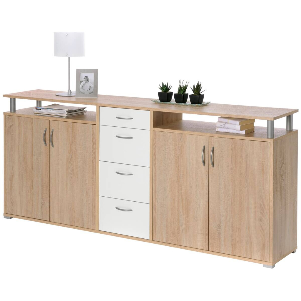 Sideboard Maximo Eiche Sonoma Nachbildung weiß B/H/T: ca. 208x94x38 cm