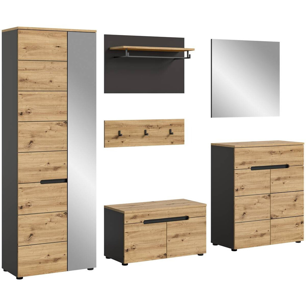 Garderobe CANU edles Basaltgrau Nachbildung Eiche Artisan Nachbildung B/H/T: ca. 255x190x37 cm