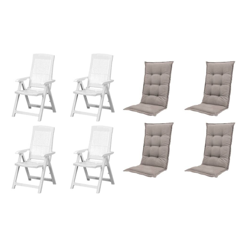 PROGARDEN,MADISON Klappsessel Set + Auflagen Tampa weiß Kunststoff B/H/L: ca. 61x109x60 cm