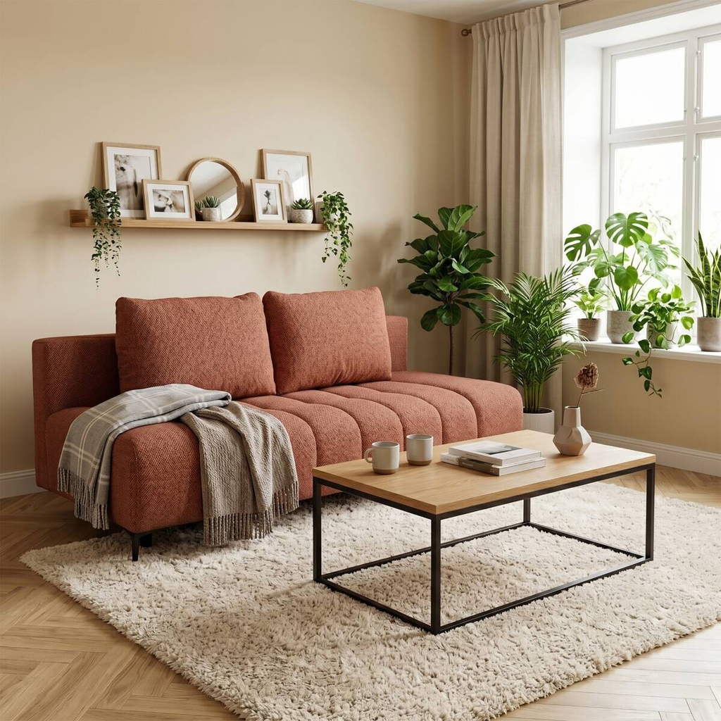 Schlafsofa Alicante terracotta Webstoff B/H/T: ca. 195x88x95 cm