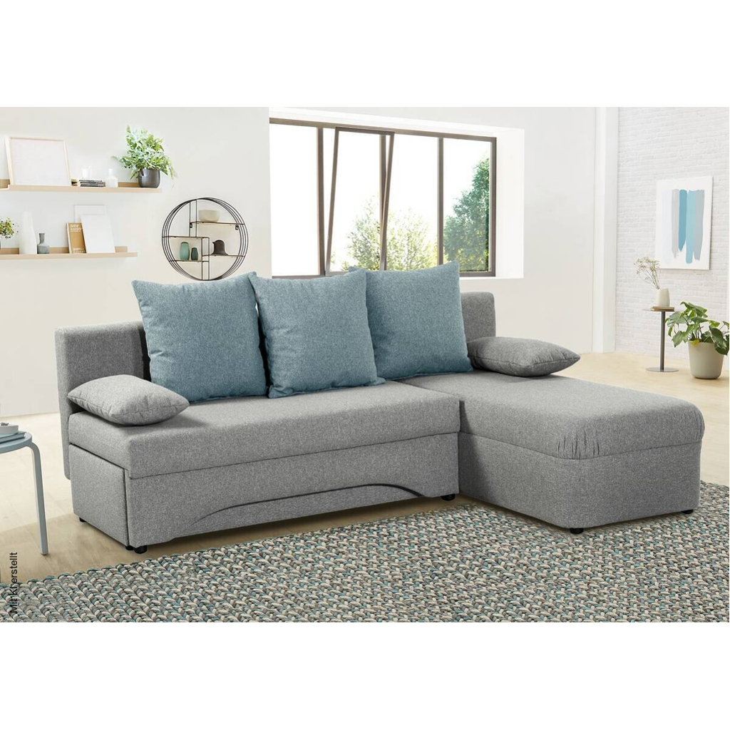 Ecksofa mit Bettfunktion und Bettkasten hellgrau Feinstruktur B/H/T: ca. 191x70x142 cm