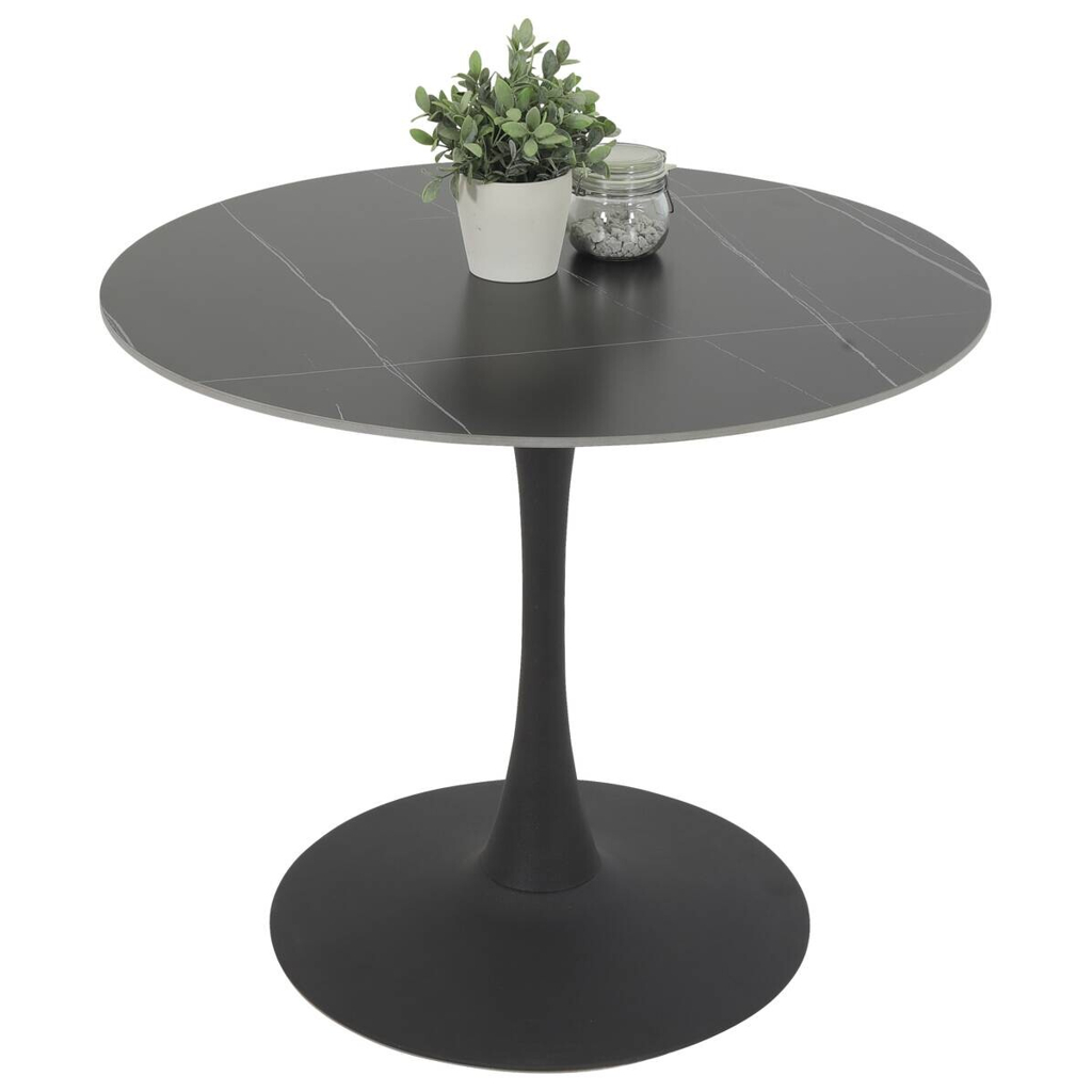 Esstisch Paola II Marmoroptik schwarz anthrazit H/D: ca. 75x90 cm