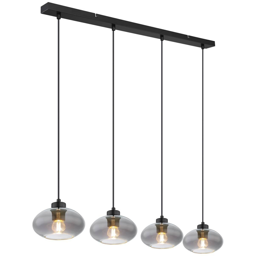 GLOBO Pendelleuchte Shaun 15572-4H schwarz Metall Rauchglas B/H/L: ca. 18x120x96 cm E27 4 Brennstellen