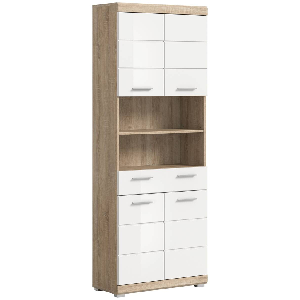 Badhochschrank Lambada Eiche Sonoma Nachbildung weiß Hochglanz B/H/T: ca. 74x191x31 cm
