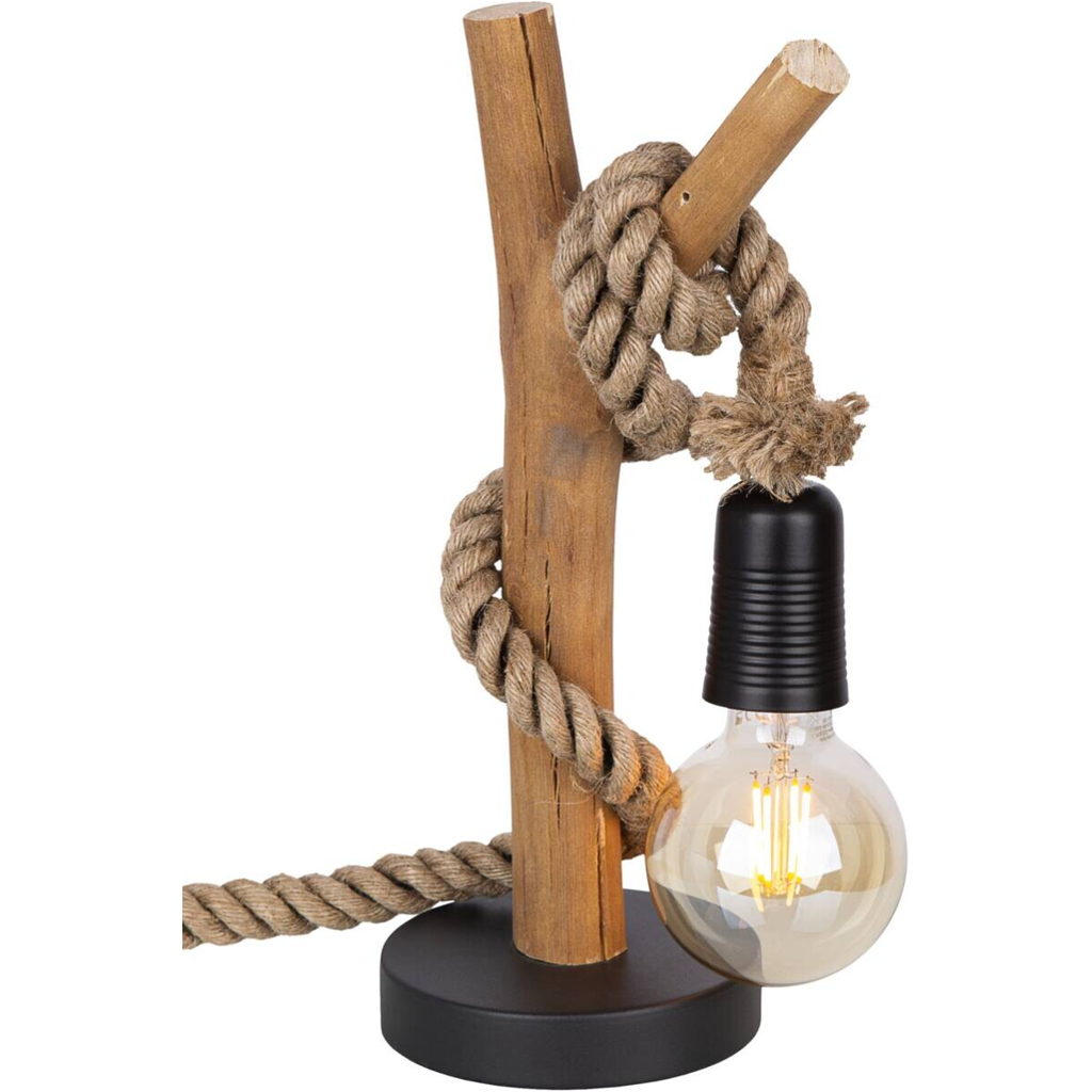 GLOBO Tischleuchte NERIDA 52060146X natur schwarz MDF Holz H/D: ca. 40x15 cm E27 1 Brennstellen