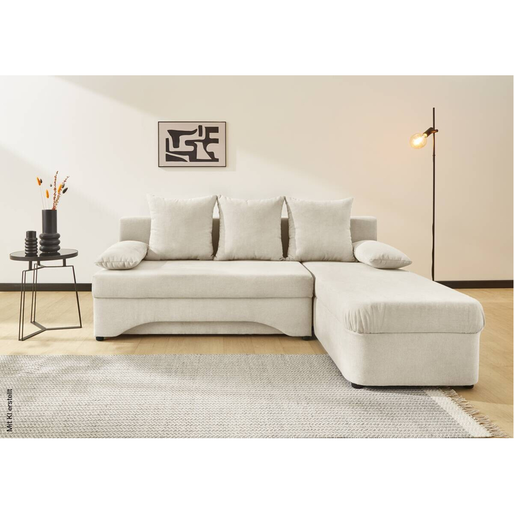 Ecksofa mit Bettfunktion und Bettkasten creme Microfaser B/H/T: ca. 191x70x142 cm