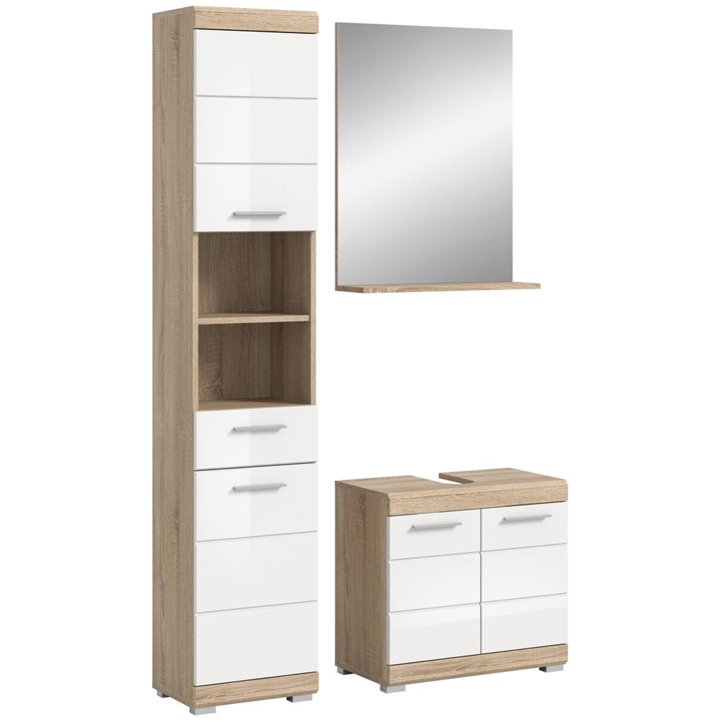 Badezimmer-Set Lambada Eiche Sonoma Nachbildung weiß Hochglanz B/H/T: ca. 112x191x34 cm