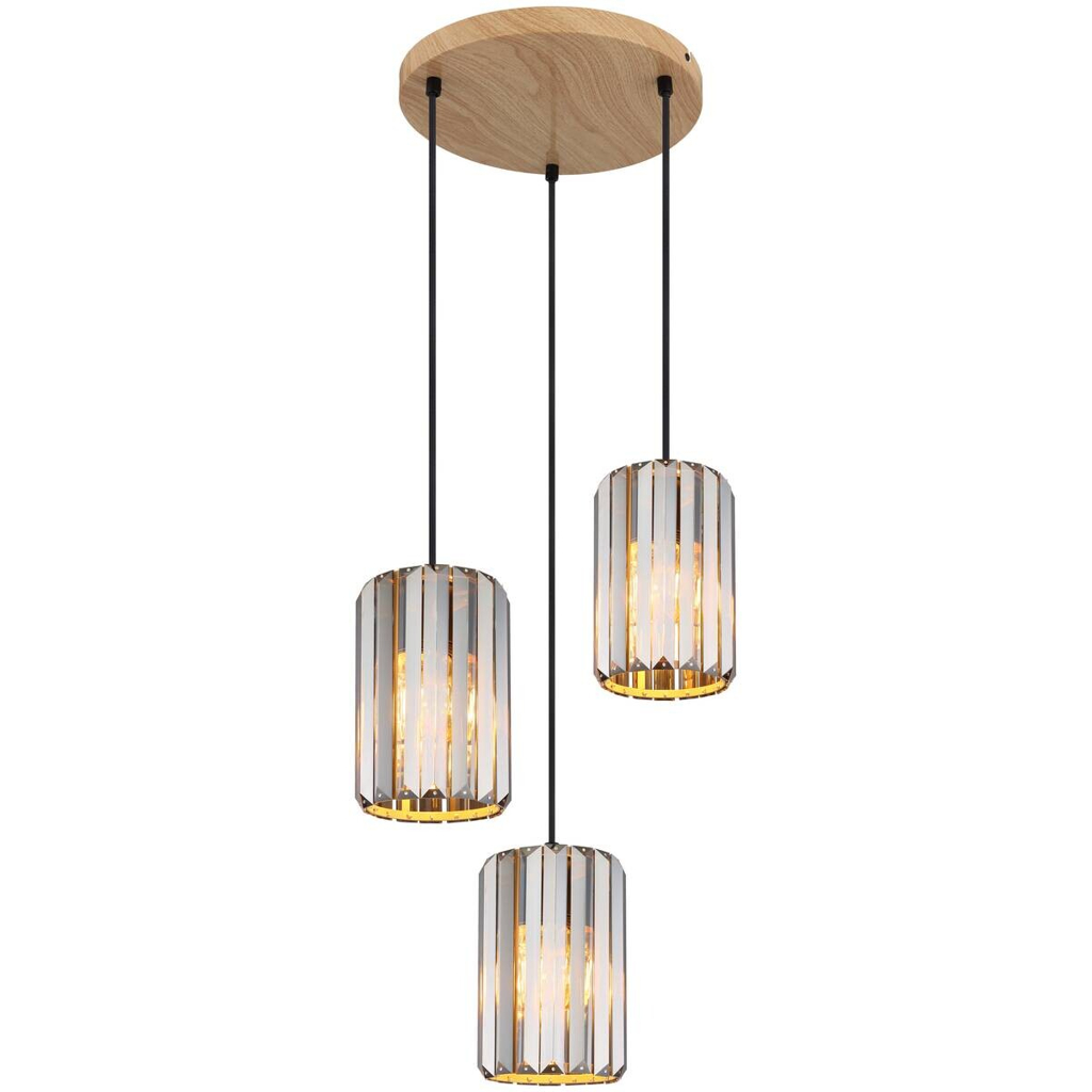 GLOBO Pendelleuchte RUN 30229346 Rauch braun schwarz Metall Glas H/D: ca. 120x35 cm E27 3 Brennstellen