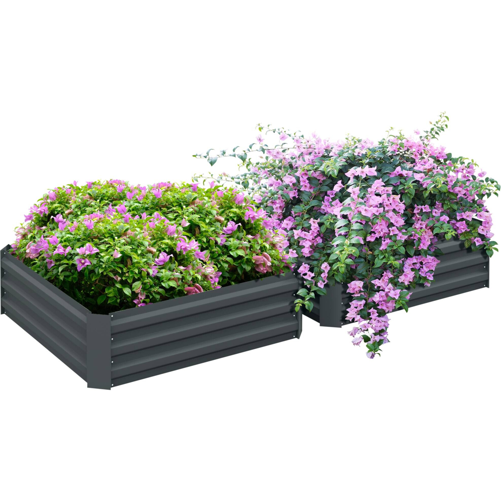 Outsunny Hochbeet 2er Set dunkelgrau Stahl B/H/L: ca. 100x30x100 cm