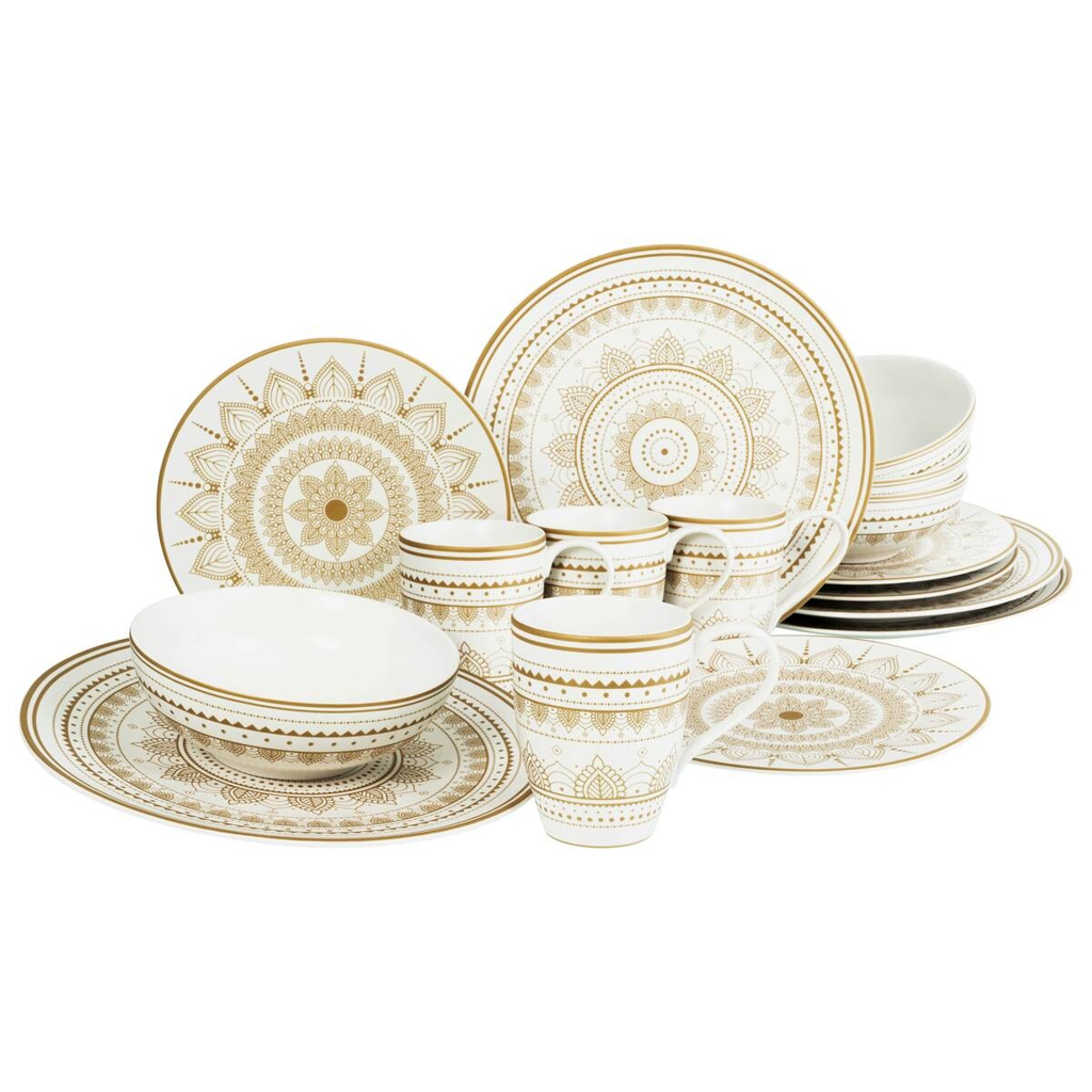 CreaTable Kombiservice MANDALA GOLD weiß Steinzeug 16 tlg.