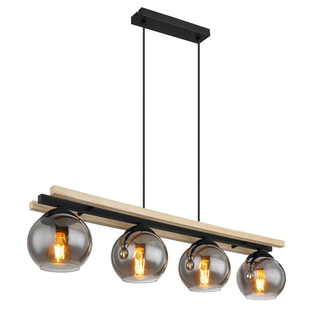 GLOBO Pendelleuchte Conni Rauch schwarz Metall Glas B/H/T: ca. 15x120x85 cm E27 4 Brennstellen