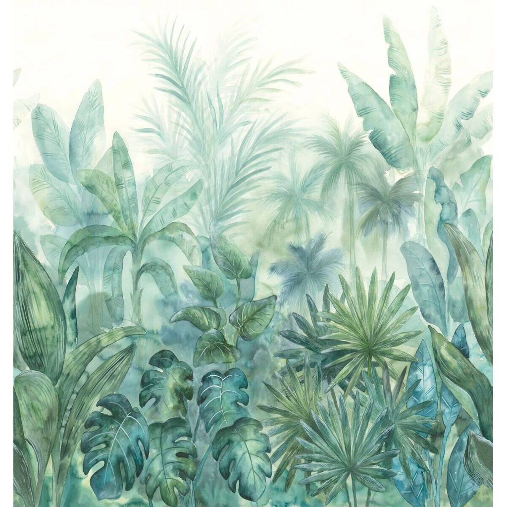 Livingwalls Fototapete Dschungel blau grün creme B/L: ca. 280x265 cm