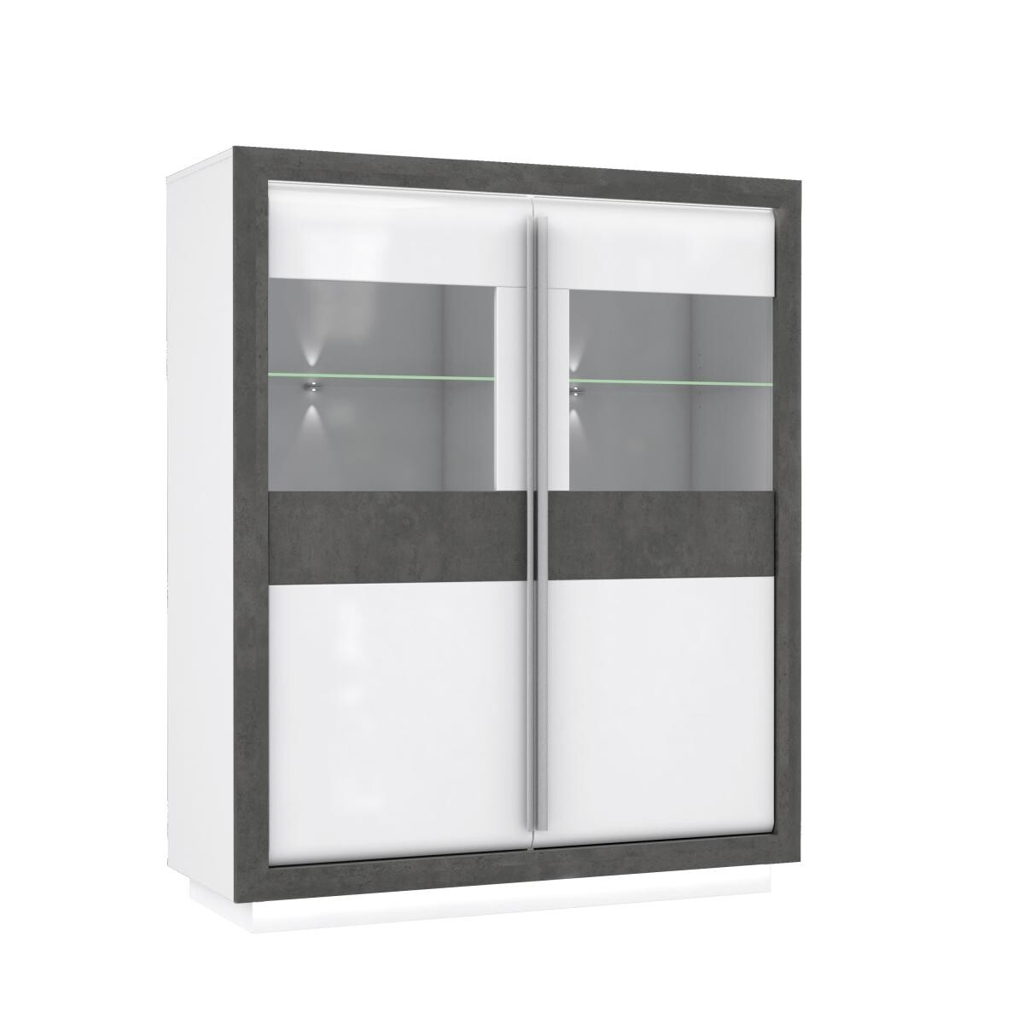 Highboard  weiß Hochglanz Beton dunkel Optik B/H/T: ca. 133x162x53 cm