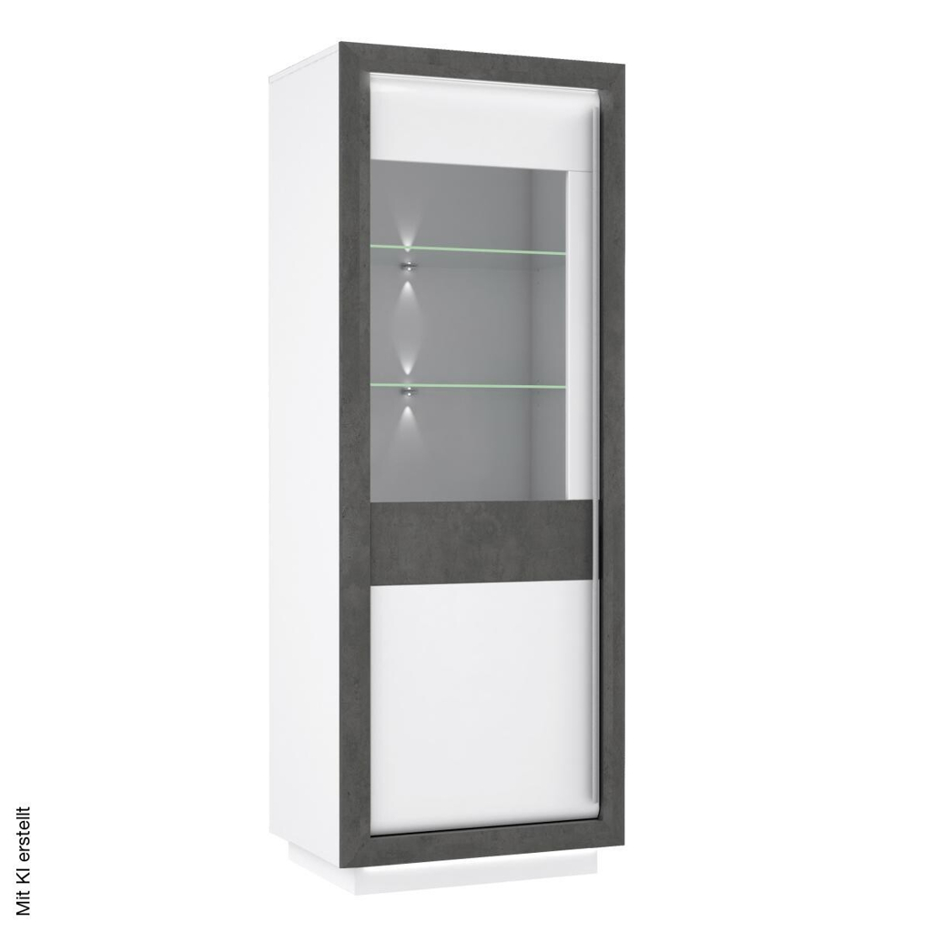 Vitrine weiß Hochglanz Beton dunkel Optik B/H/T: ca. 73x197x53 cm