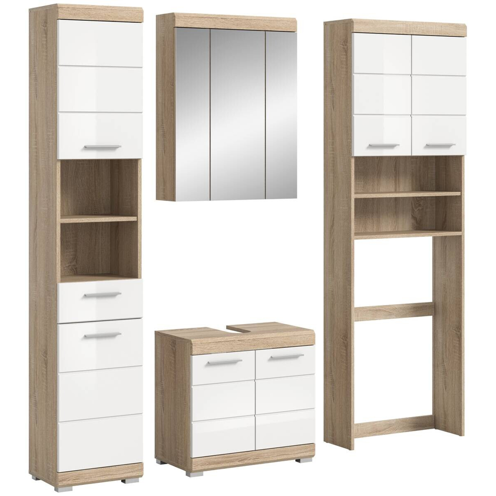 Badezimmer-Set Lambada Eiche Sonoma Nachbildung weiß Hochglanz B/H/T: ca. 190x191x34 cm