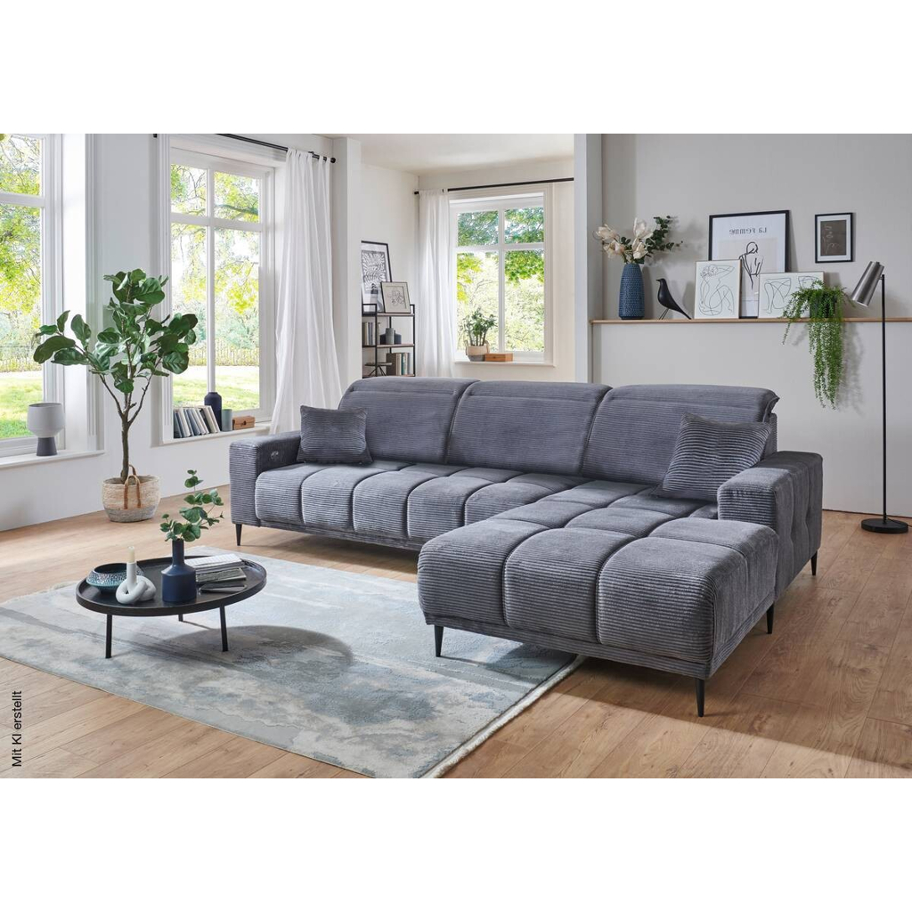 Ecksofa mit elektrischer Sitztiefenverstellung dunkelgrau Microfaser B/H/T: ca. 286x107x115 cm