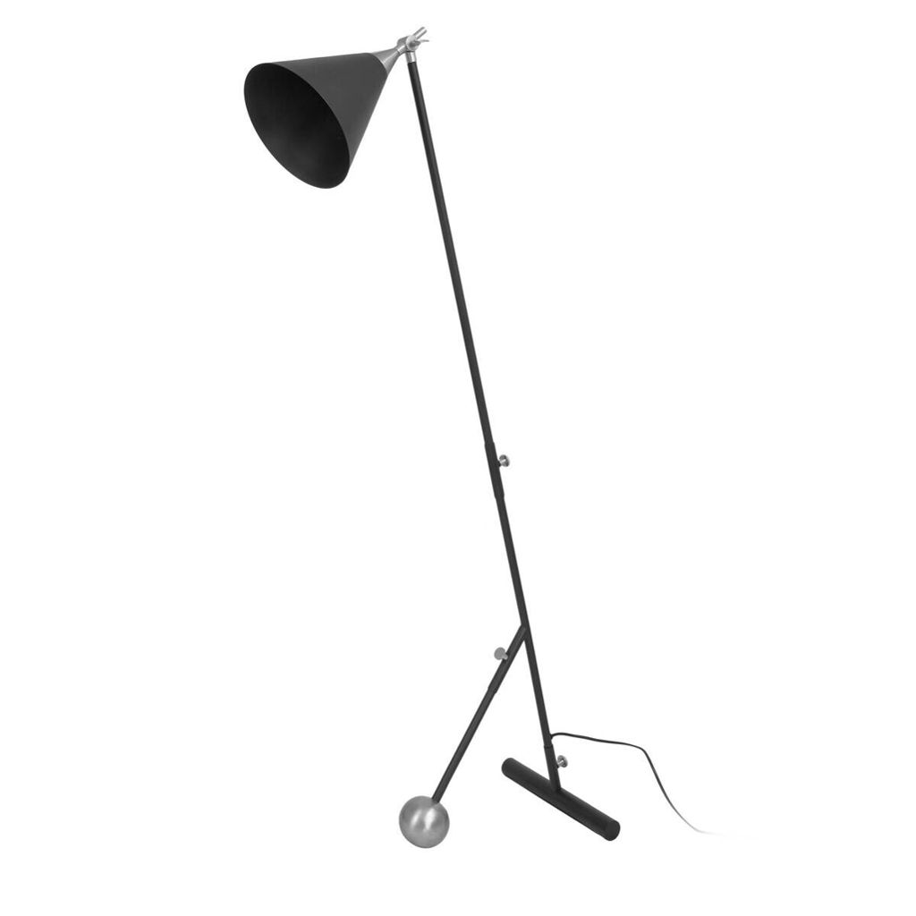 Kayoom Stehlampe schwarz silber Messing Eisen Aluminium B/H/L: ca. 32x144x59 cm E27 1 Brennstellen