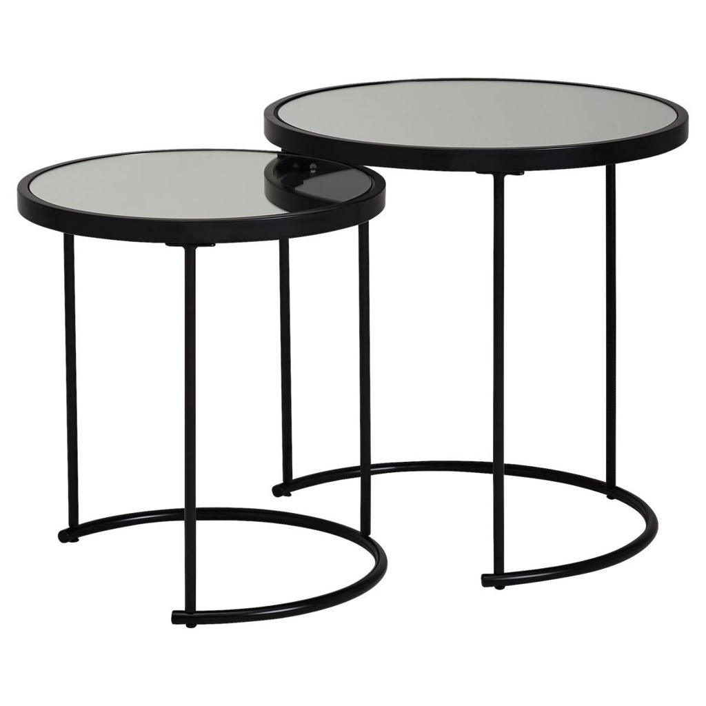 Beistelltisch 2er-Set. schwarz lackiert Glas Metall