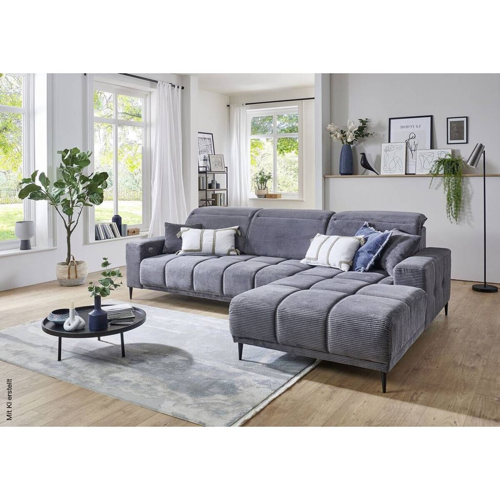 Ecksofa mit elektrischer Sitztiefenverstellung dunkelgrau Microfaser B/H/T: ca. 286x107x115 cm