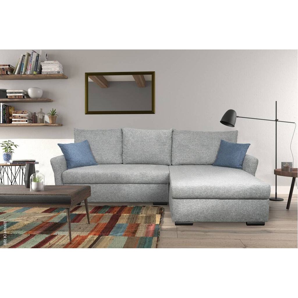 Ecksofa mit Bettfunktion und Bettkasten grau Webstoff B/H/T: ca. 218x90x168 cm