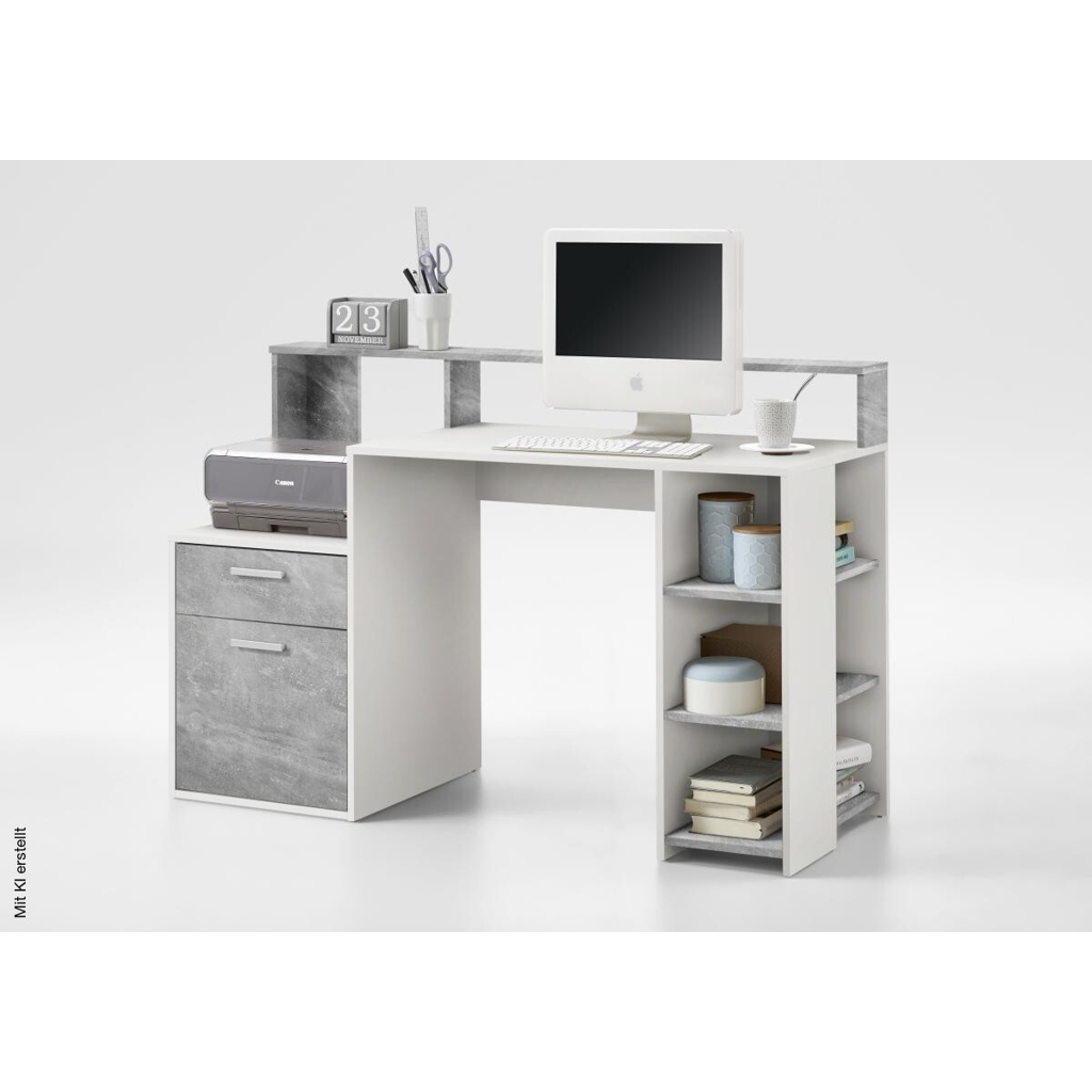 Schreibtisch Beton Optik weiß B/H/T: ca. 139x92x54 cm