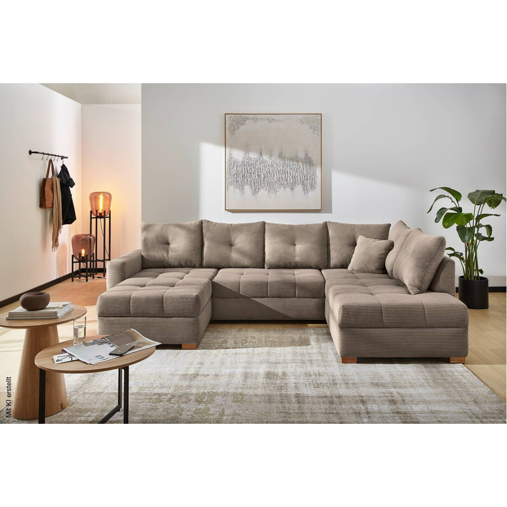 Wohnlandschaft taupe Microfaser B/H/T: ca. 313x92x200 cm