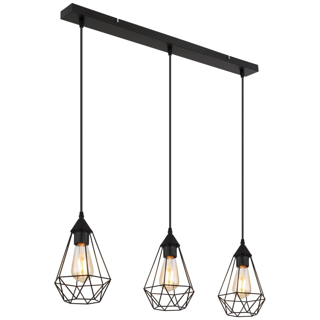 GLOBO Pendelleuchte schwarz Metall B/H/T: ca. 17x120x79 cm E27 3 Brennstellen