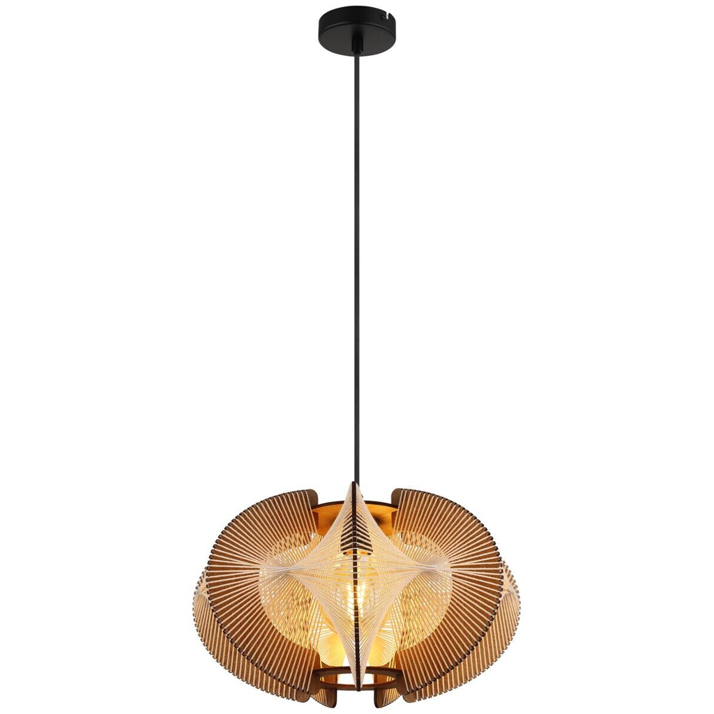 GLOBO Pendelleuchte SAKURA 30534446 natur dunkelbraun schwarz MDF Metall Hanfseil H/D: ca. 150x44 cm E27 1 Brennstellen