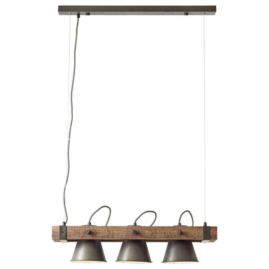 Brilliant Pendelleuchte Plow schwarz Metall Holz B/H: ca. 70x115 cm E27 3 Brennstellen