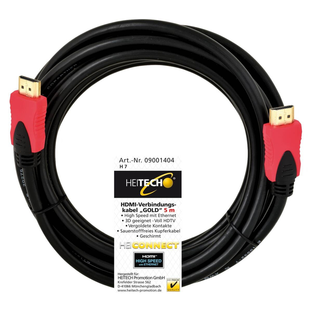 HeiTech HDMI-Verbindungskabel 5,0m gold schwarz