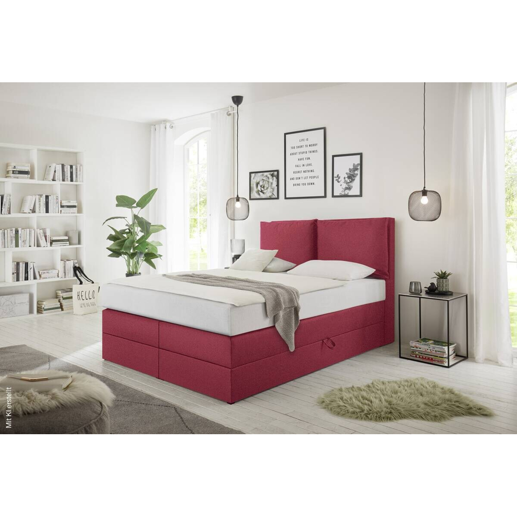 Boxspringbett Lissy burgund rot Liegefläche B/L: ca. 140x200 cm